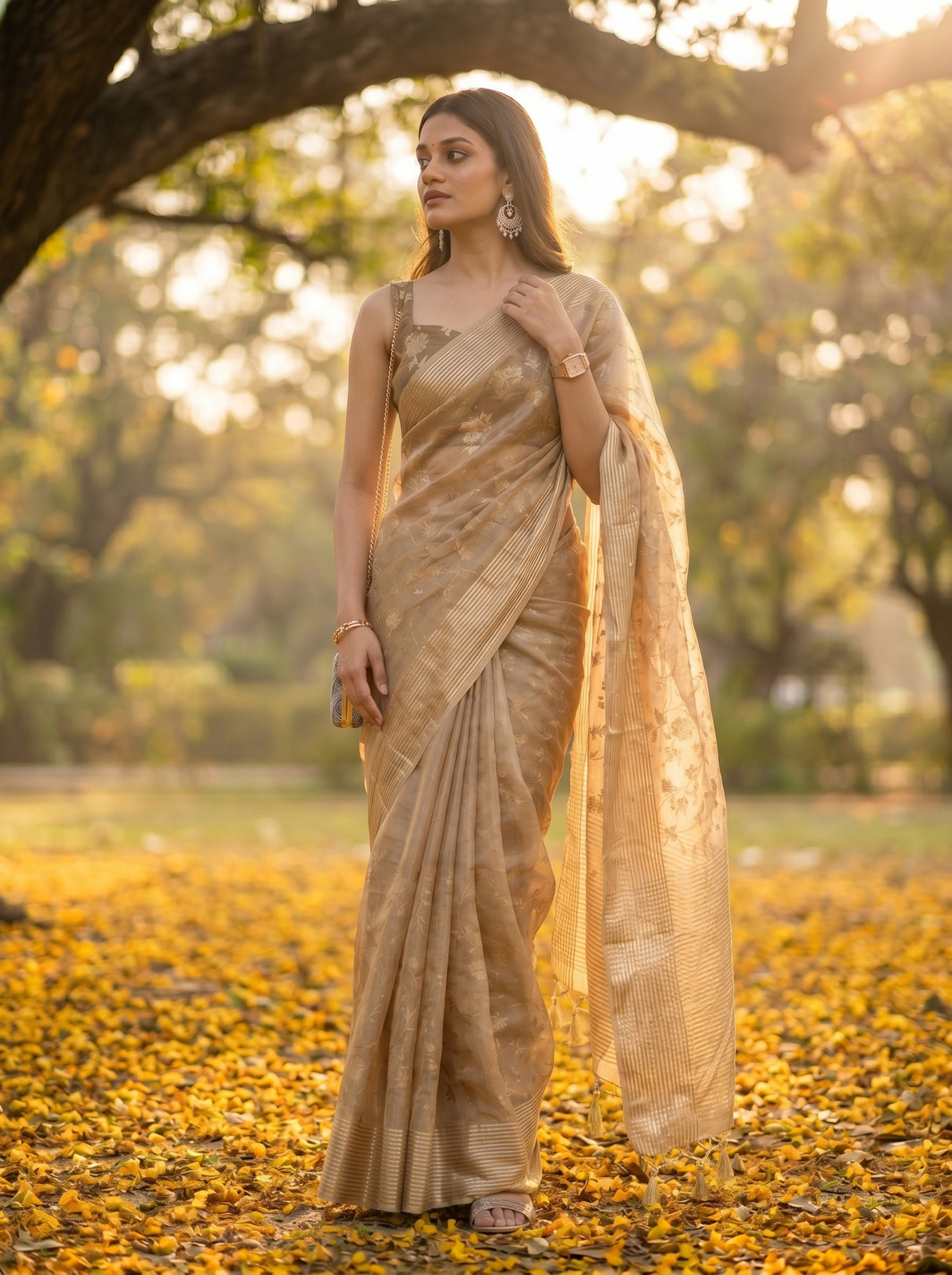 MIMOSA Chiku Saree Saree — pose 5 styling detail