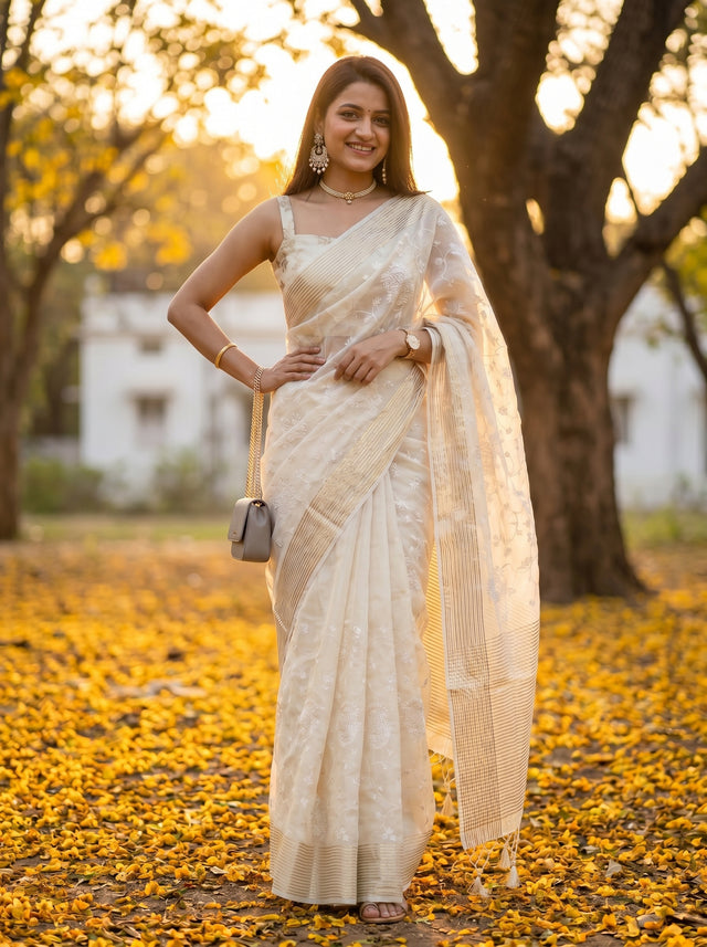 Half White  Saree