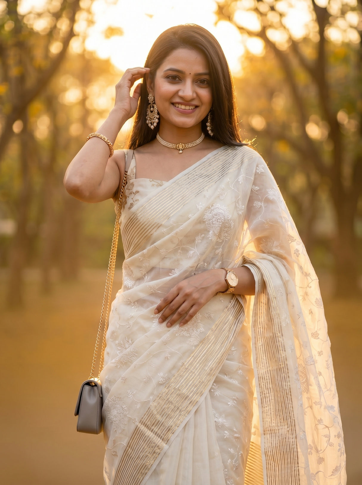 MIMOSA Half White Saree Saree — pose 10 styling detail