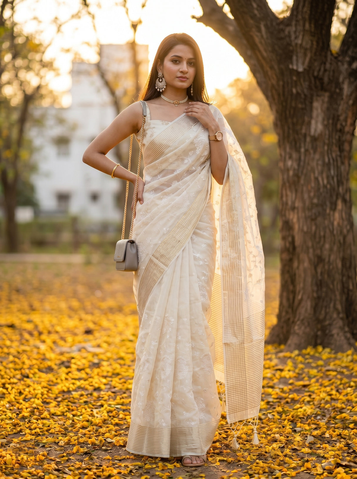 MIMOSA Half White Saree Saree — pose 5 styling detail