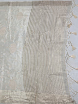 MIMOSA Half White Saree Saree — pallu and zari work detail