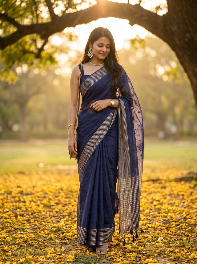 Navy  Saree