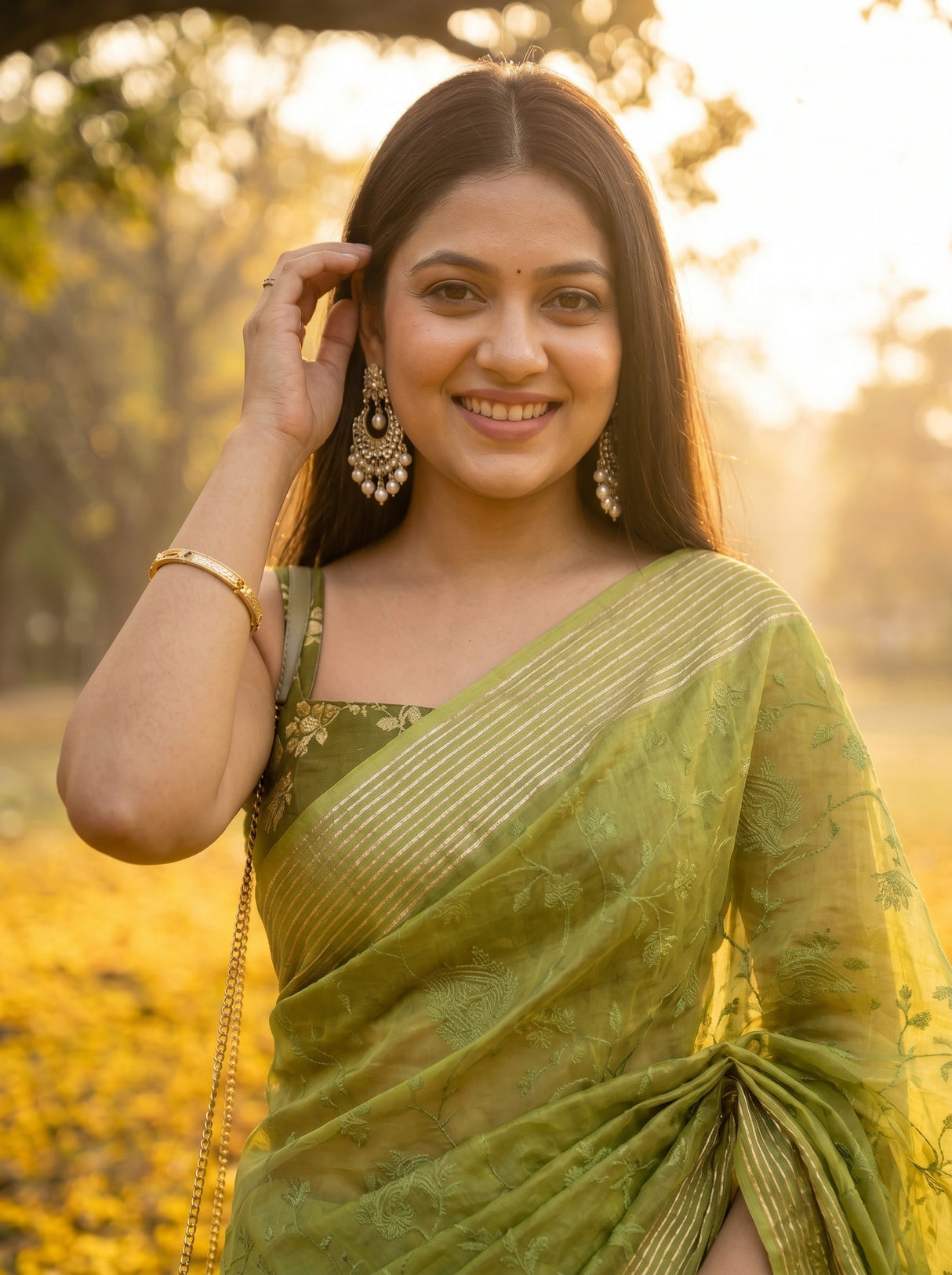 MIMOSA Olive Saree Saree — pose 10 styling detail