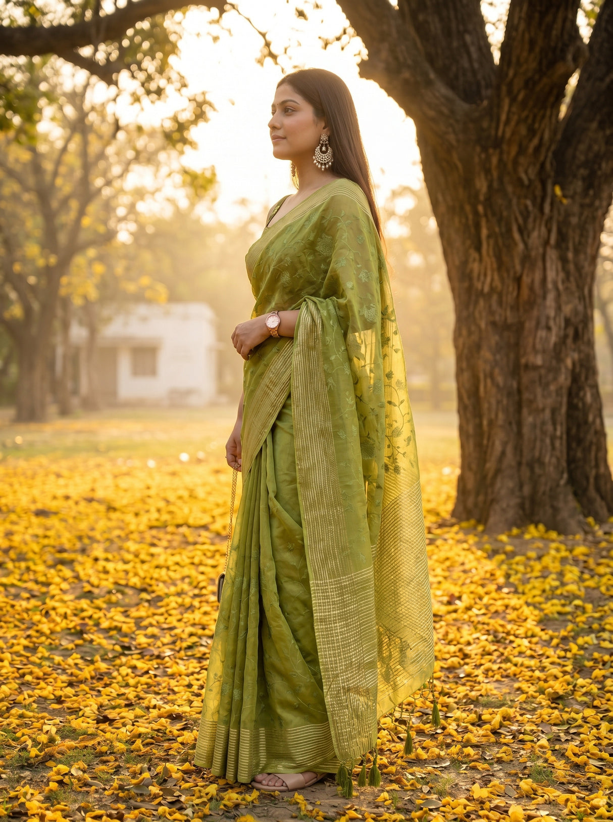 MIMOSA Olive Saree Saree — pose 3 styling detail