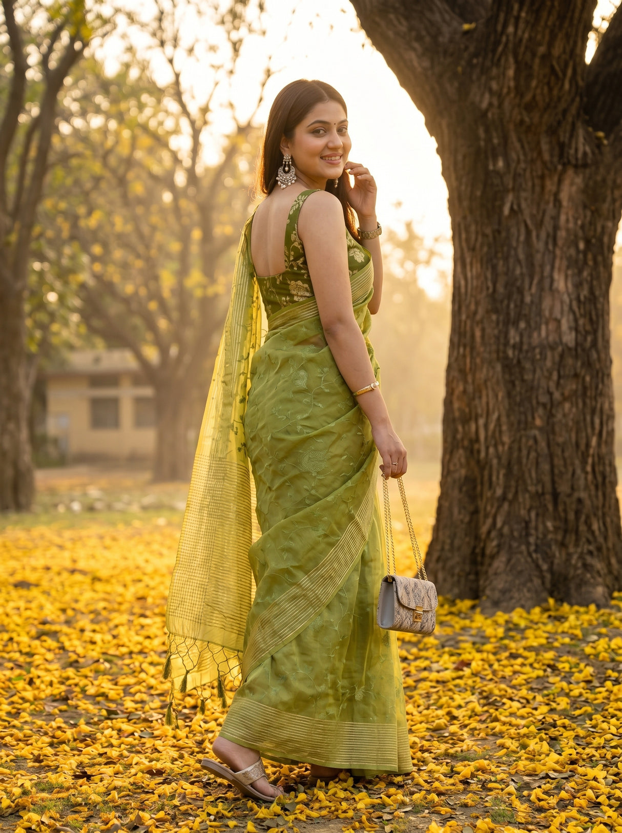 MIMOSA Olive Saree Saree — pose 7 styling detail