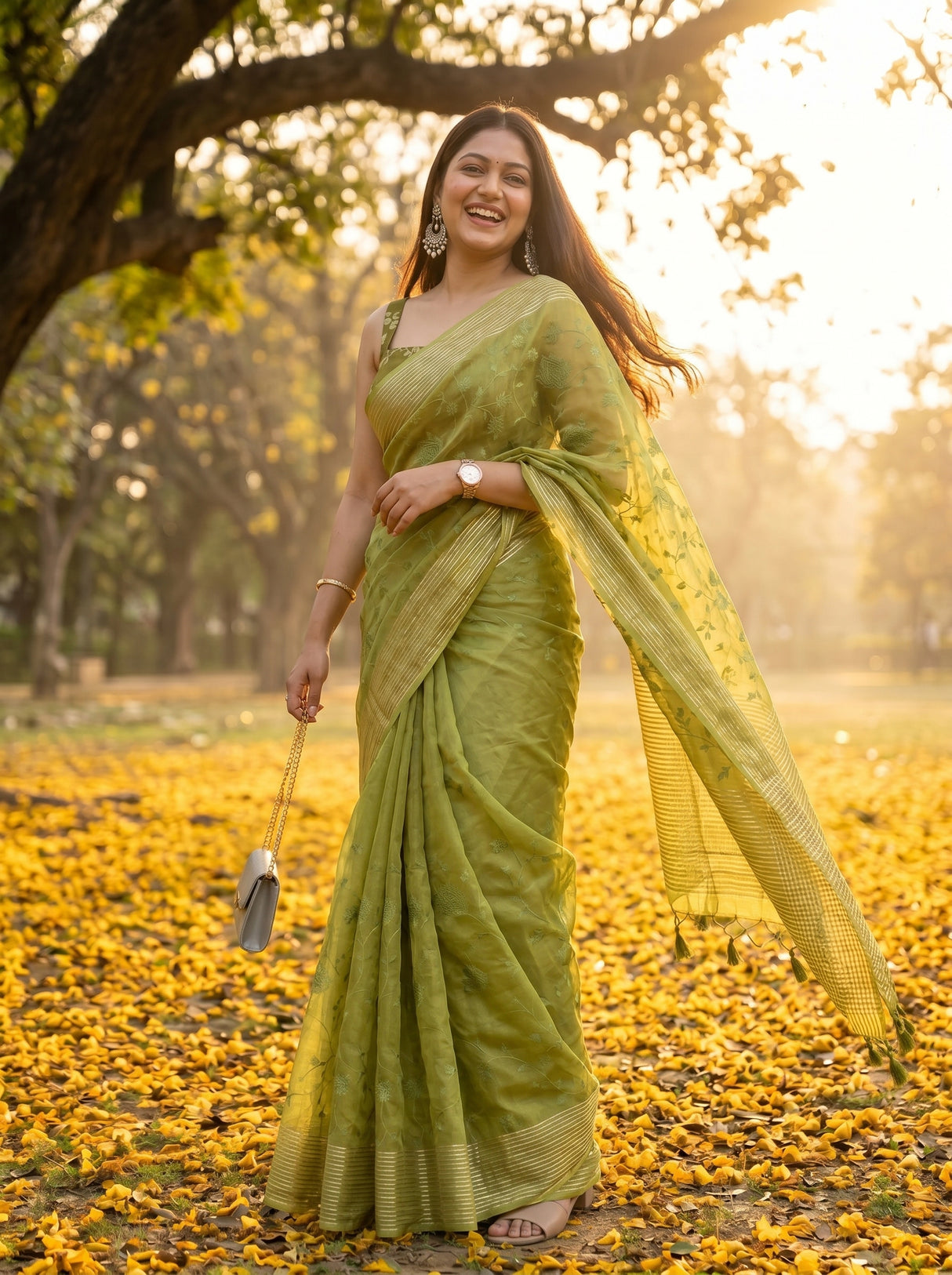 MIMOSA Olive Saree Saree — pose 9 styling detail