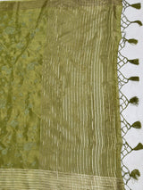 MIMOSA Olive Saree Saree — pallu and zari work detail
