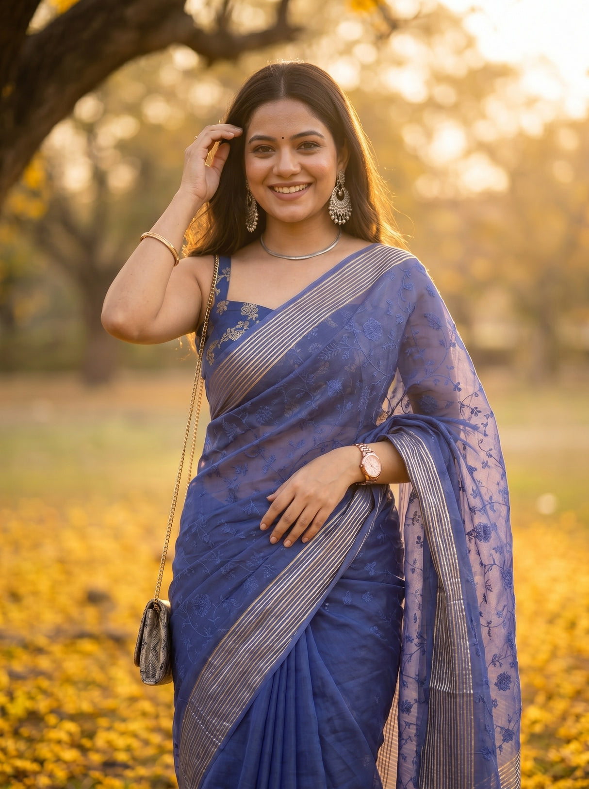 MIMOSA Royal Blue Saree Saree — pose 10 styling detail