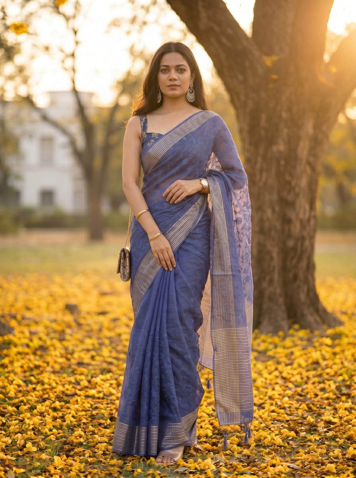 MIMOSA Royal Blue Saree Saree — pose 5 styling detail