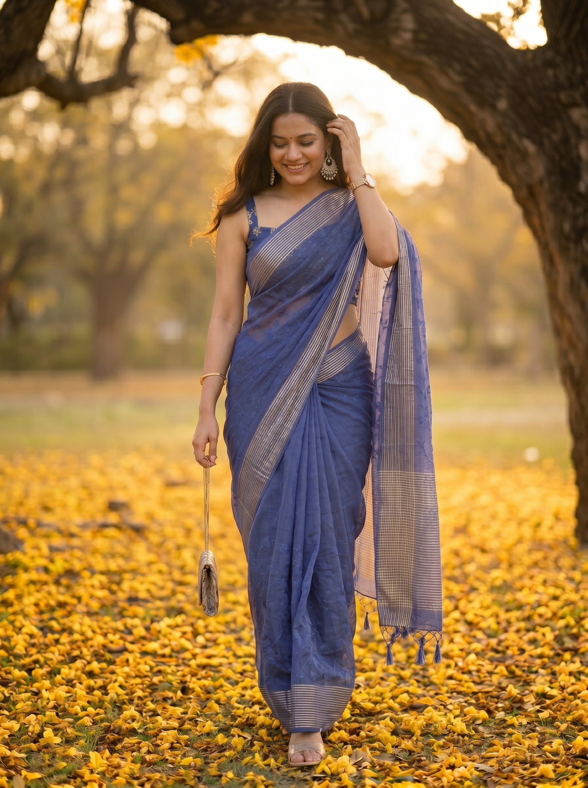 MIMOSA Royal Blue Saree Saree — pose 6 styling detail
