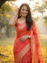 MIMOSA Red Saree Saree — pose 10 styling detail