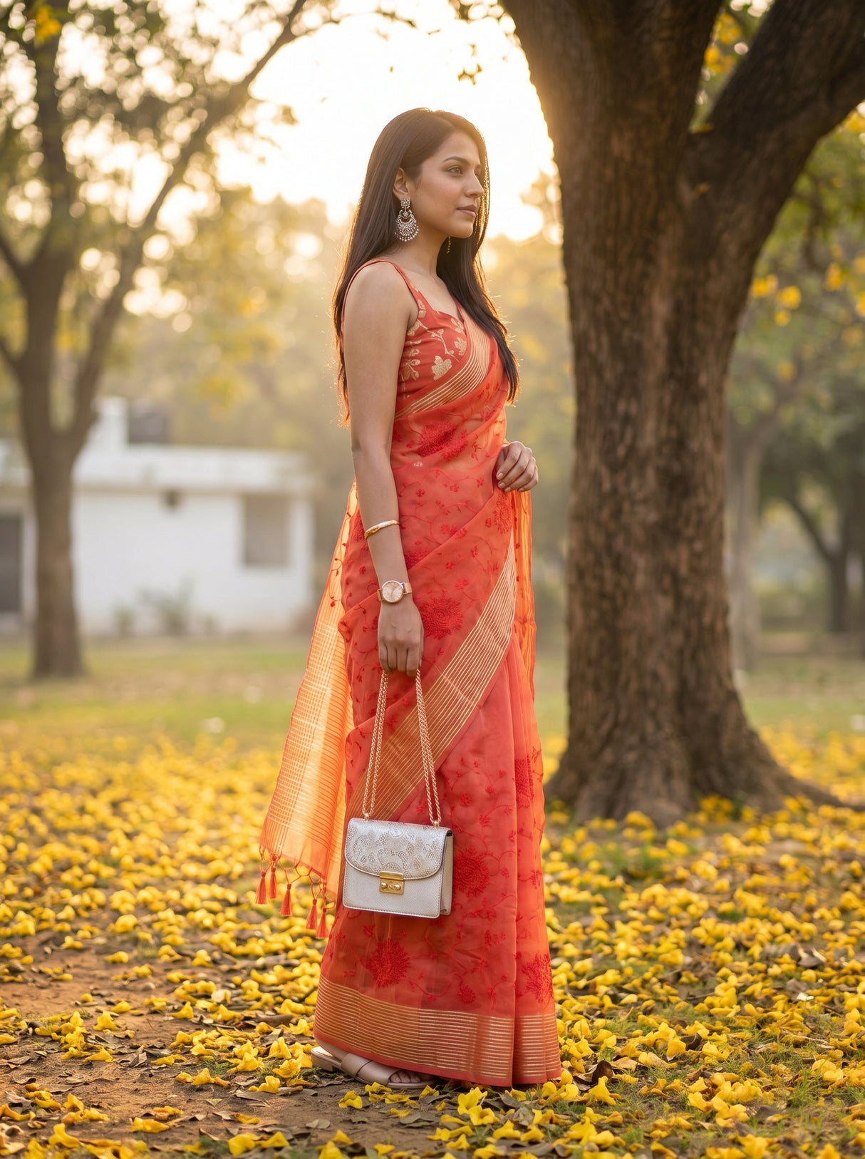 MIMOSA Red Saree Saree — pose 3 styling detail