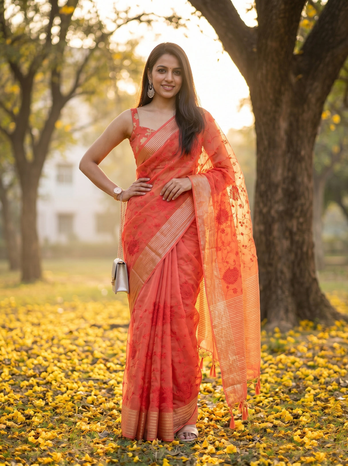 MIMOSA Red Saree Saree — pose 4 styling detail