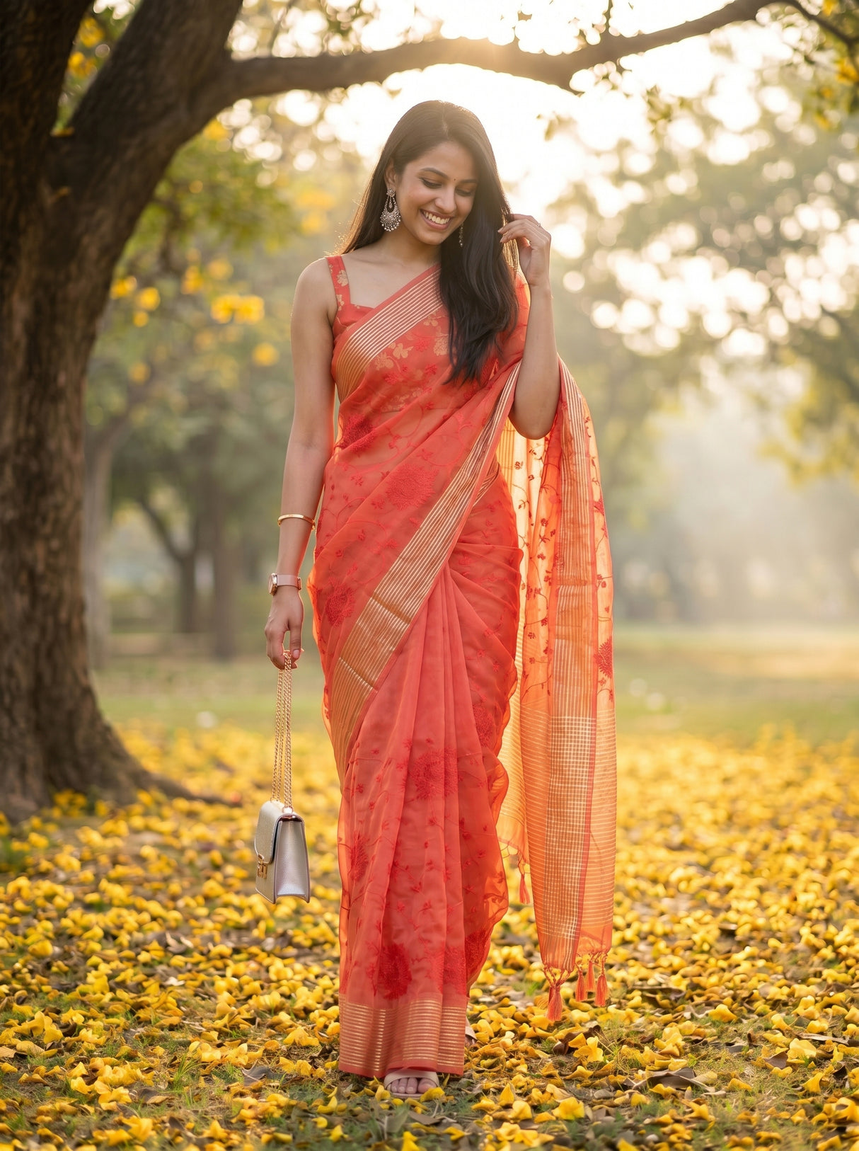 MIMOSA Red Saree Saree — pose 6 styling detail