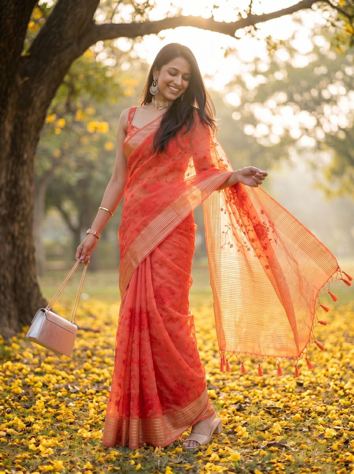 MIMOSA Red Saree Saree — pose 9 styling detail