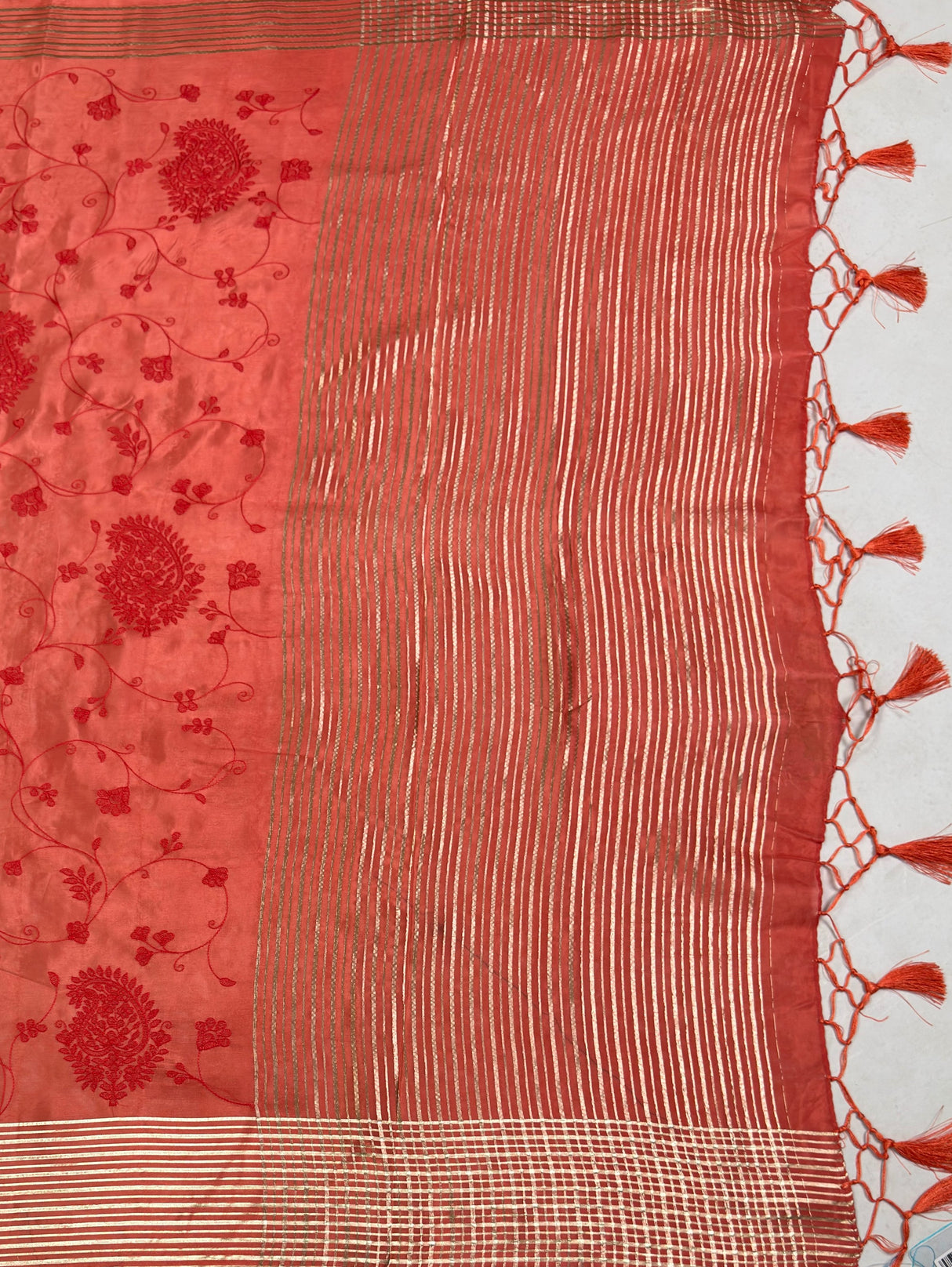MIMOSA Red Saree Saree — pallu and zari work detail