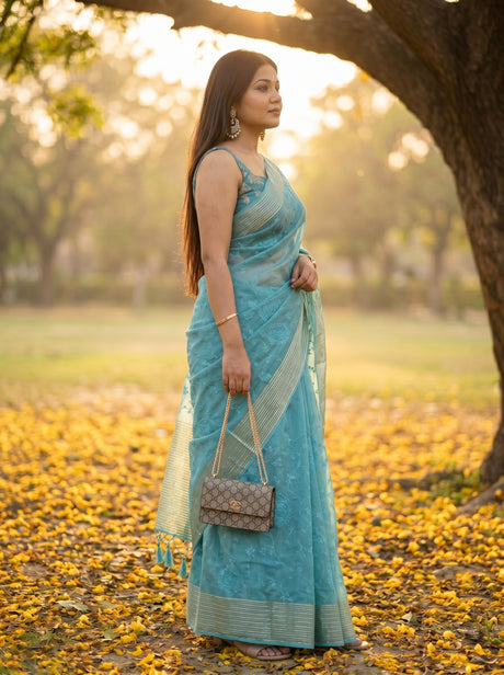 MIMOSA Sapphire Saree Saree — pose 3 styling detail