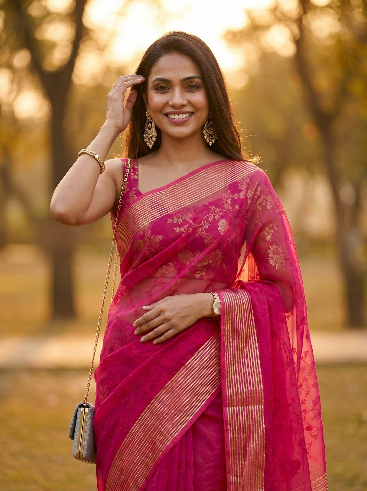 MIMOSA Strawberry Saree Saree — pose 10 styling detail