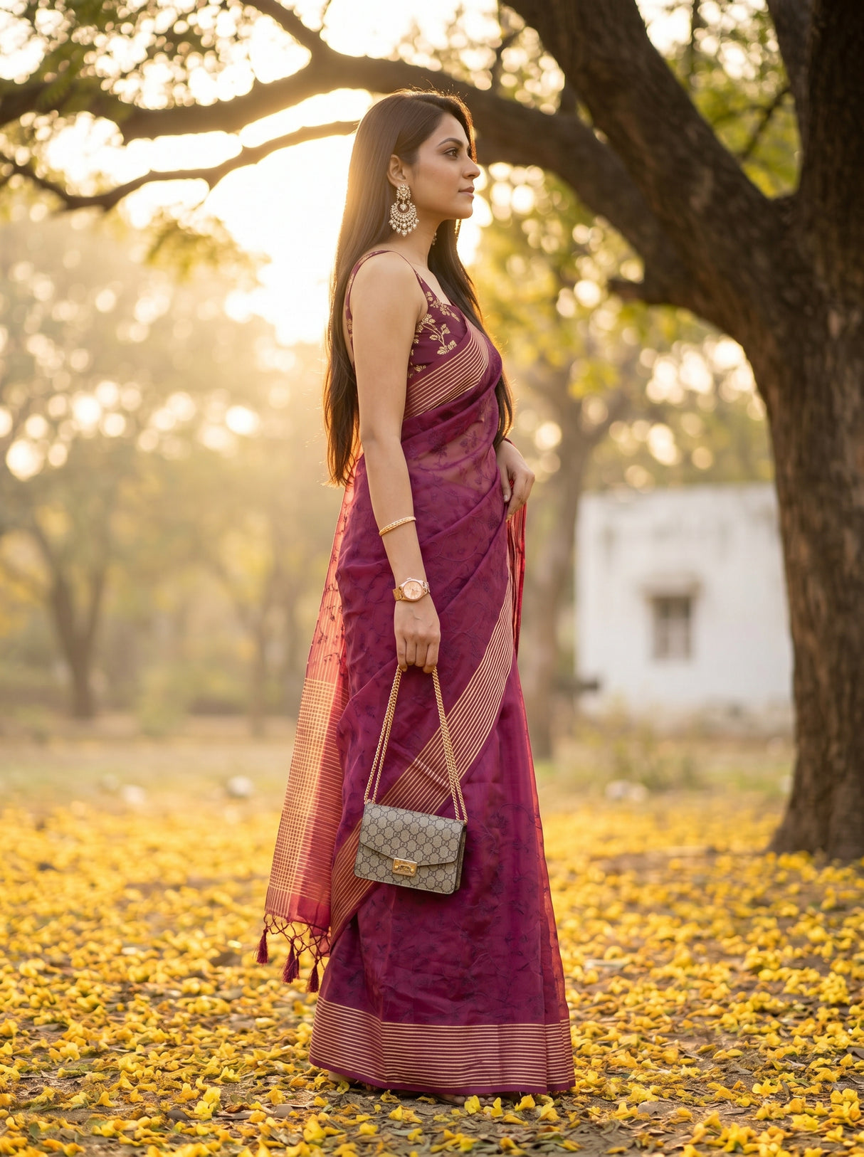 MIMOSA Wine Saree Saree — pose 3 styling detail