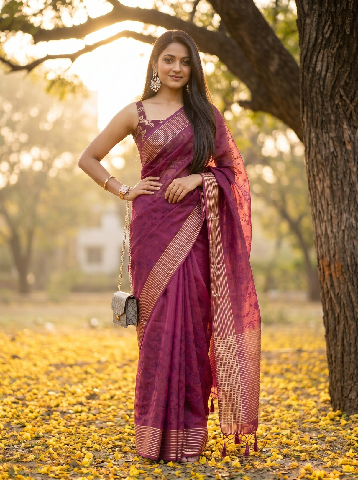 MIMOSA Wine Saree Saree — pose 4 styling detail
