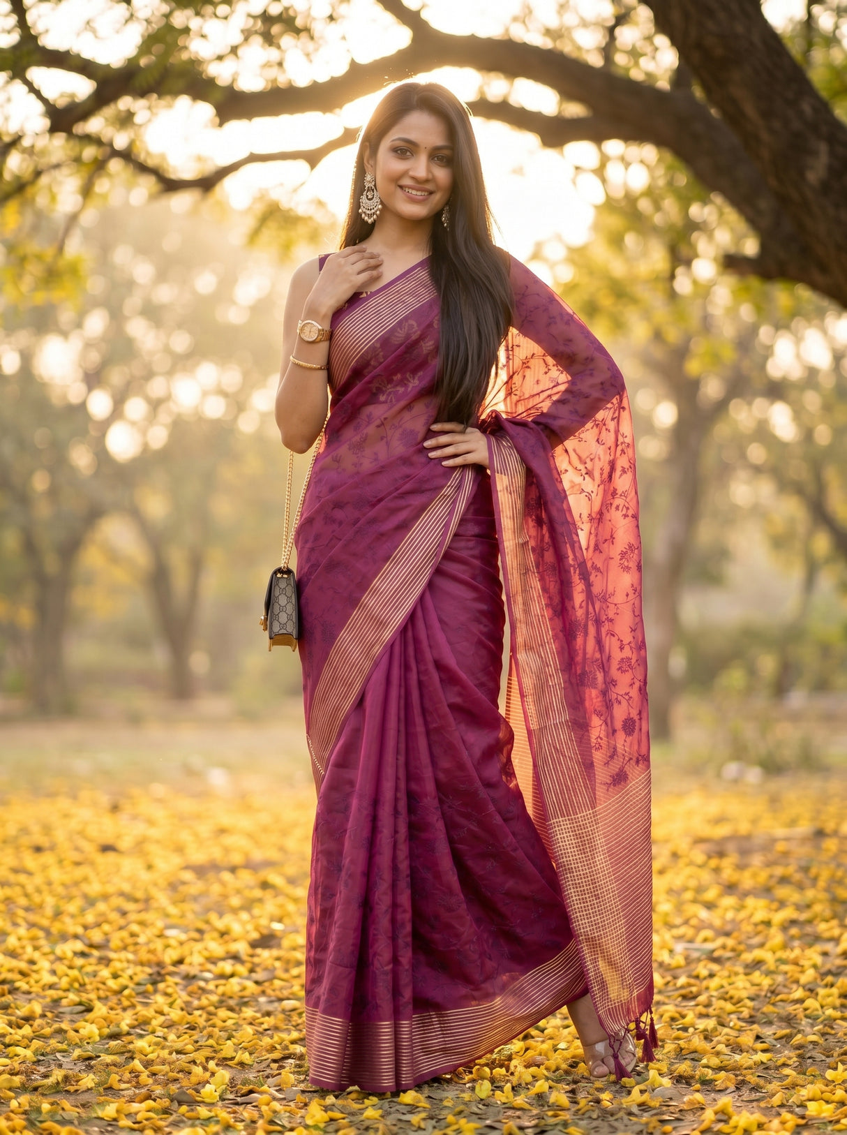MIMOSA Wine Saree Saree — pose 5 styling detail