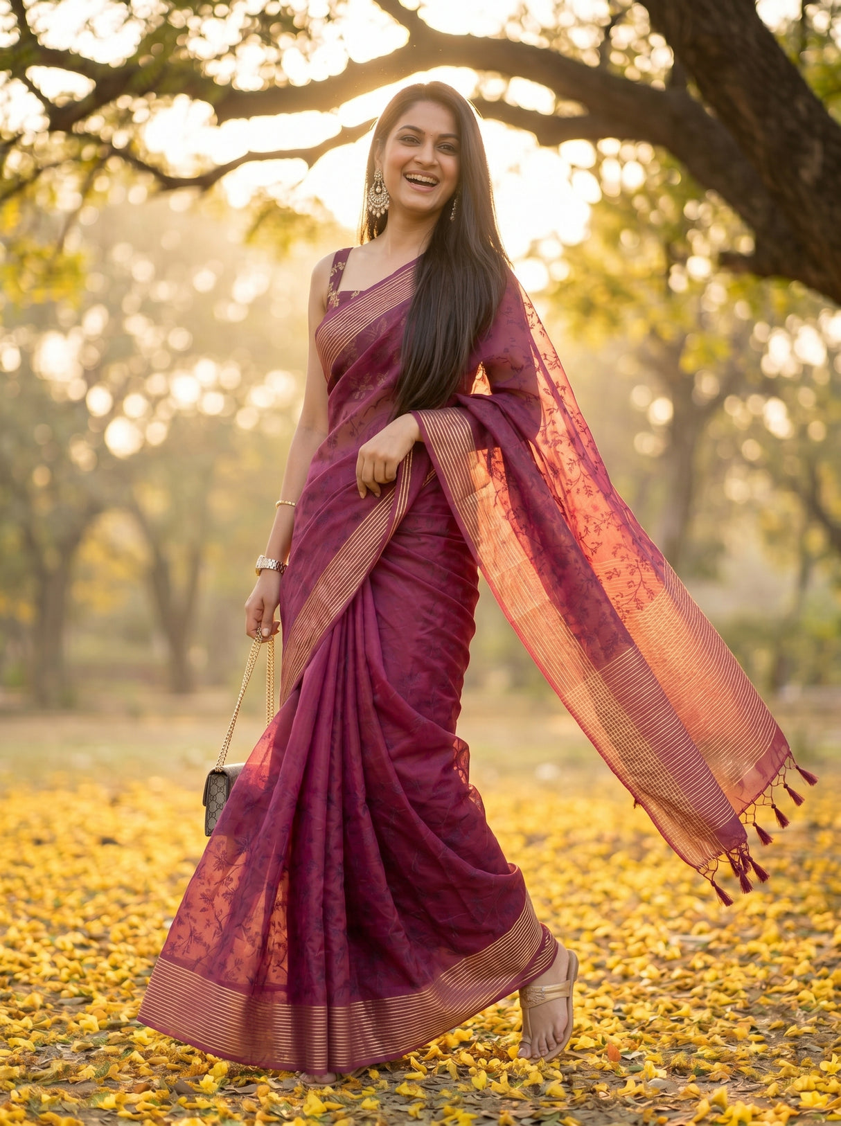 MIMOSA Wine Saree Saree — pose 9 styling detail