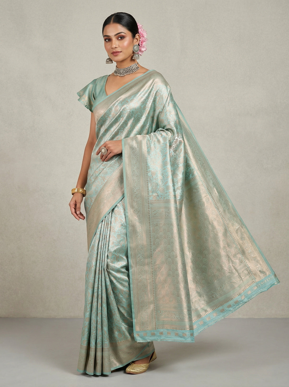 MIMOSA Ananda Kanjivaram Art Silk Saree — Unstitched Blouse Piece