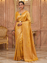 MIMOSA Mustard Kanjivaram Art Silk Saree — Unstitched Blouse Piece