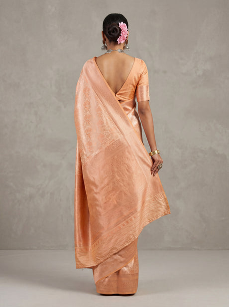 MIMOSA Peach Kanjivaram Art Silk Saree — Unstitched Blouse Piece