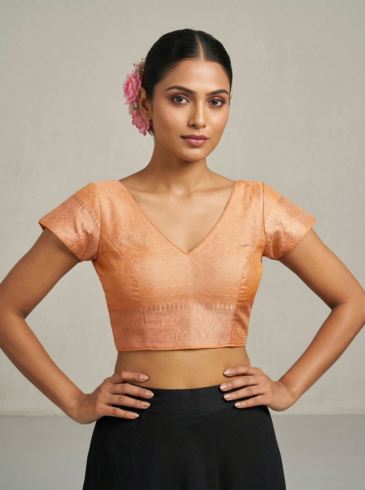 MIMOSA Peach Kanjivaram Art Silk Saree — blouse close-up
