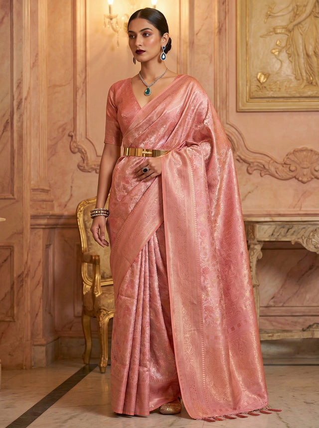 MIMOSA Pink Kanjivaram Art Silk Saree — Full View on Mannequin