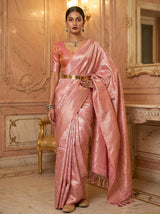 MIMOSA Pink Kanjivaram Art Silk Saree — pose 5 styling detail