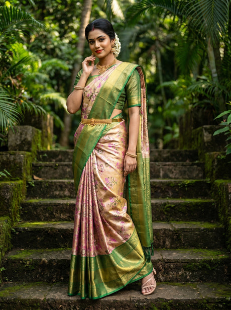 MIMOSA Gajari Kanjivaram Art Silk Saree — Draped Mannequin View