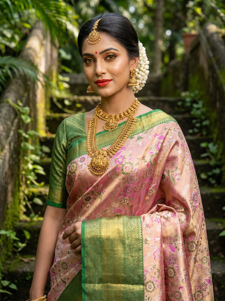 MIMOSA Gajari Kanjivaram Art Silk Saree — Unstitched Blouse Fabric