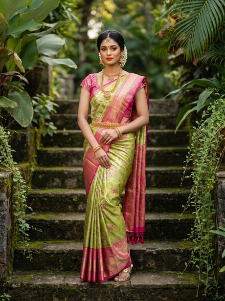MIMOSA Green Kanjivaram Art Silk Saree — Draped Mannequin View