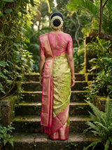 MIMOSA Green Kanjivaram Art Silk Saree — Unstitched Blouse Fabric