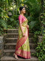 MIMOSA Green Kanjivaram Art Silk Saree — Full View on Model