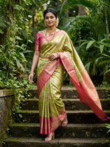 MIMOSA Green Kanjivaram Art Silk Saree — pose 6 styling detail
