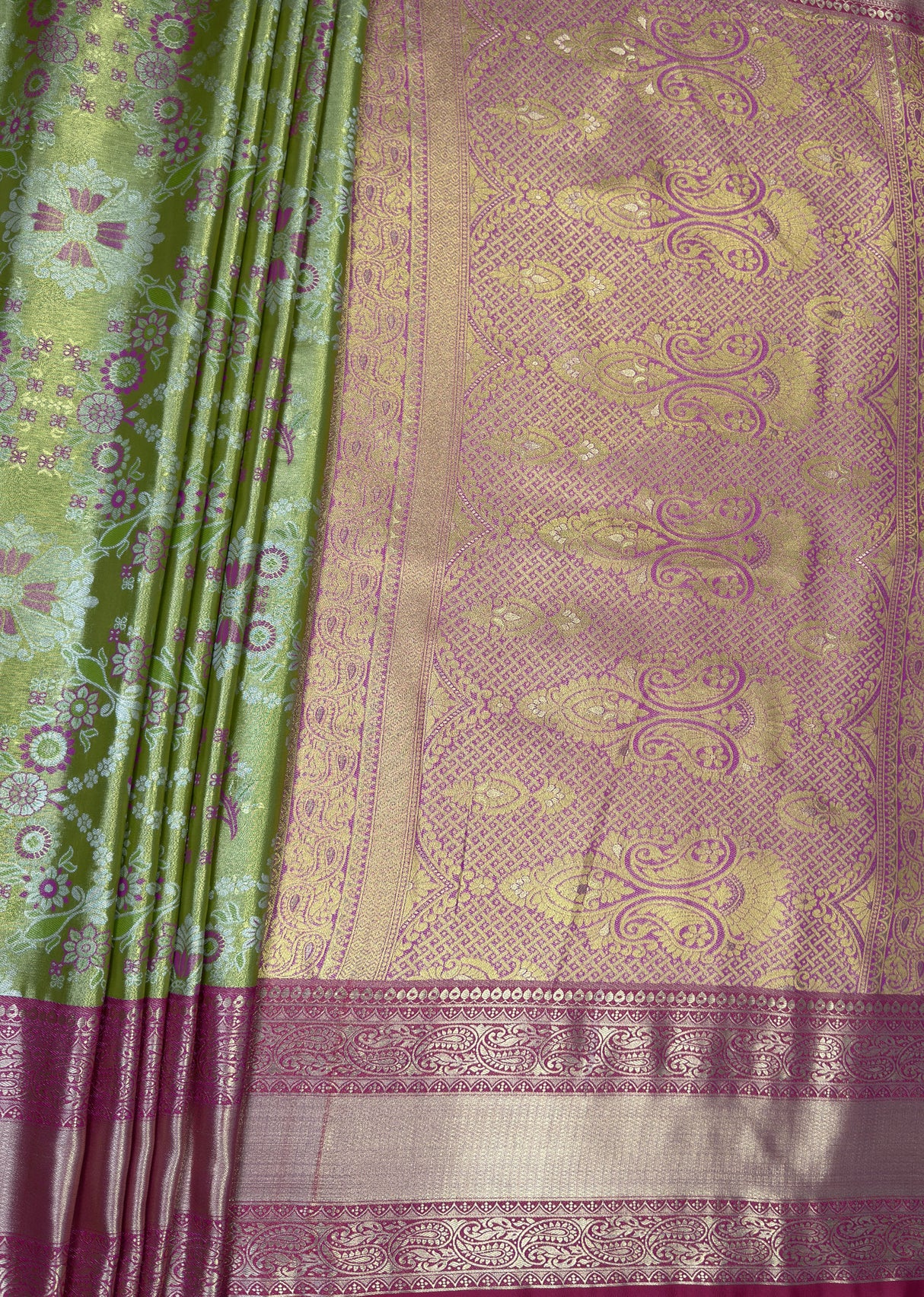MIMOSA Green Kanjivaram Art Silk Saree — pallu and zari work detail