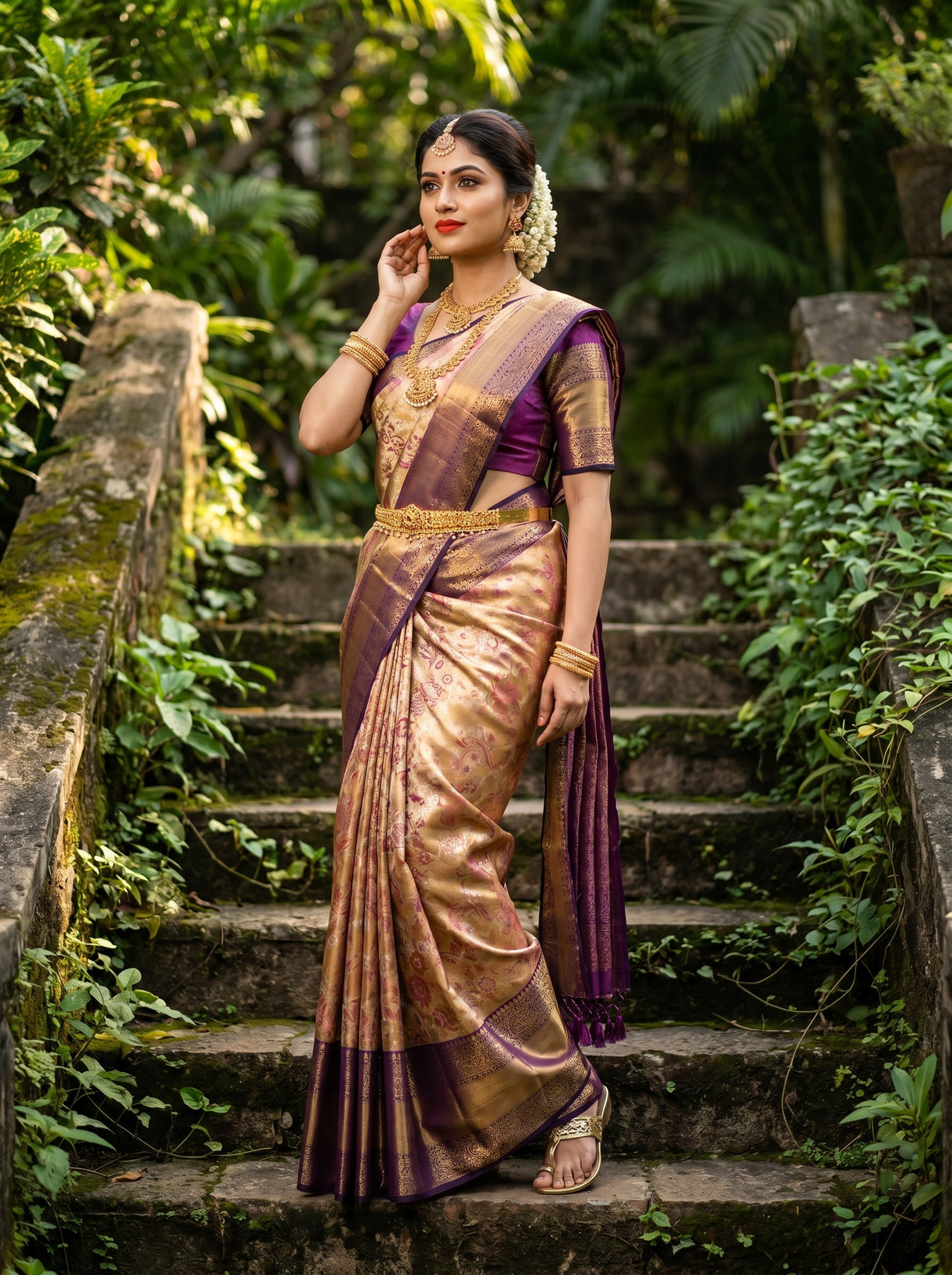 MIMOSA Maroon Kanjivaram Art Silk Saree — pose 4 styling detail