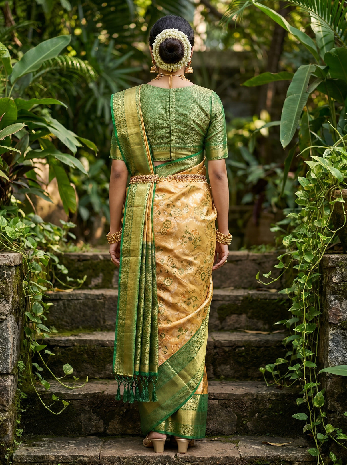 MIMOSA Orange Kanjivaram Art Silk Saree — Unstitched Blouse Fabric