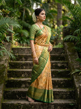 MIMOSA Orange Kanjivaram Art Silk Saree — Full View on Model