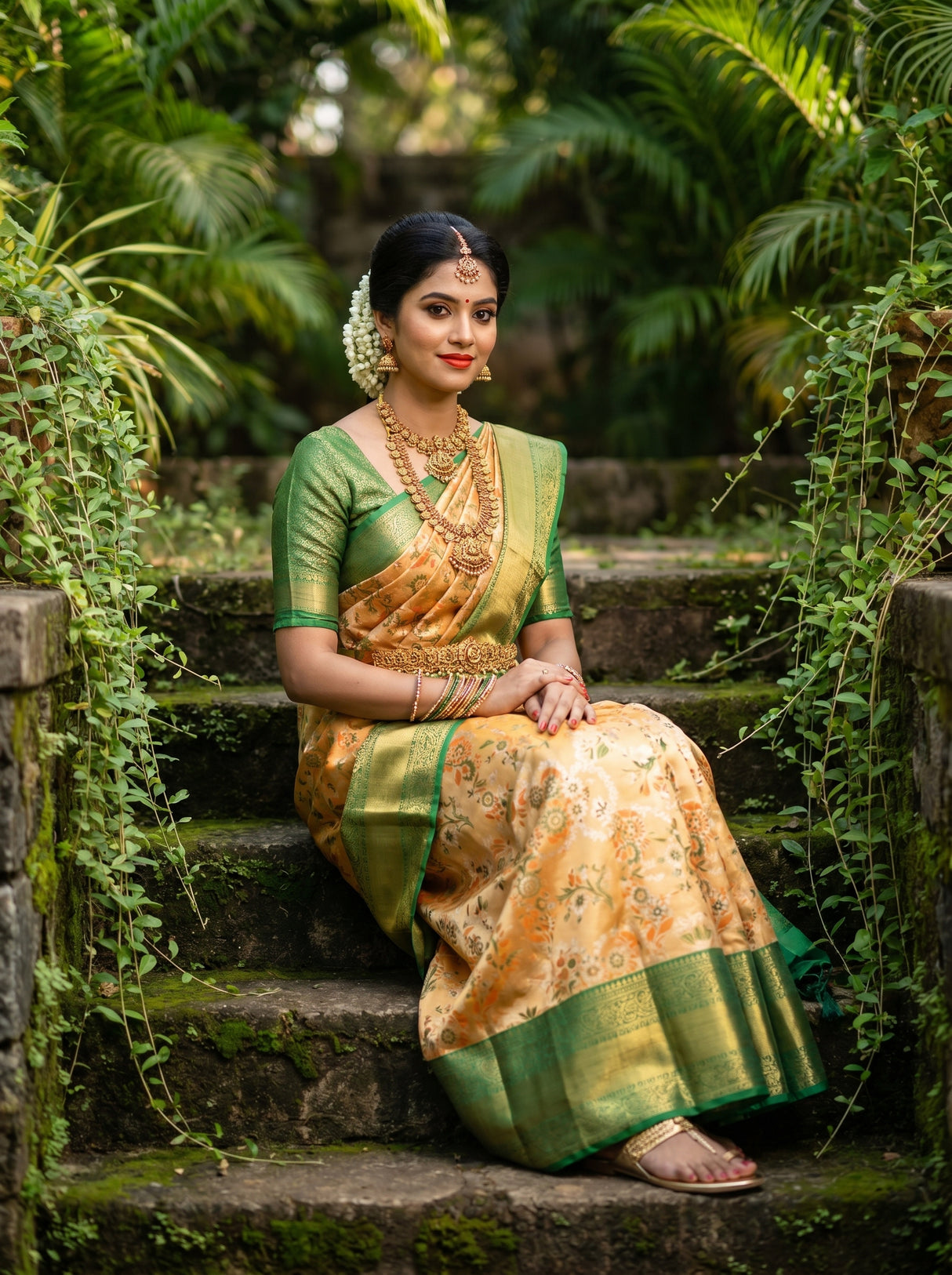 MIMOSA Orange Kanjivaram Art Silk Saree — pose 7 styling detail