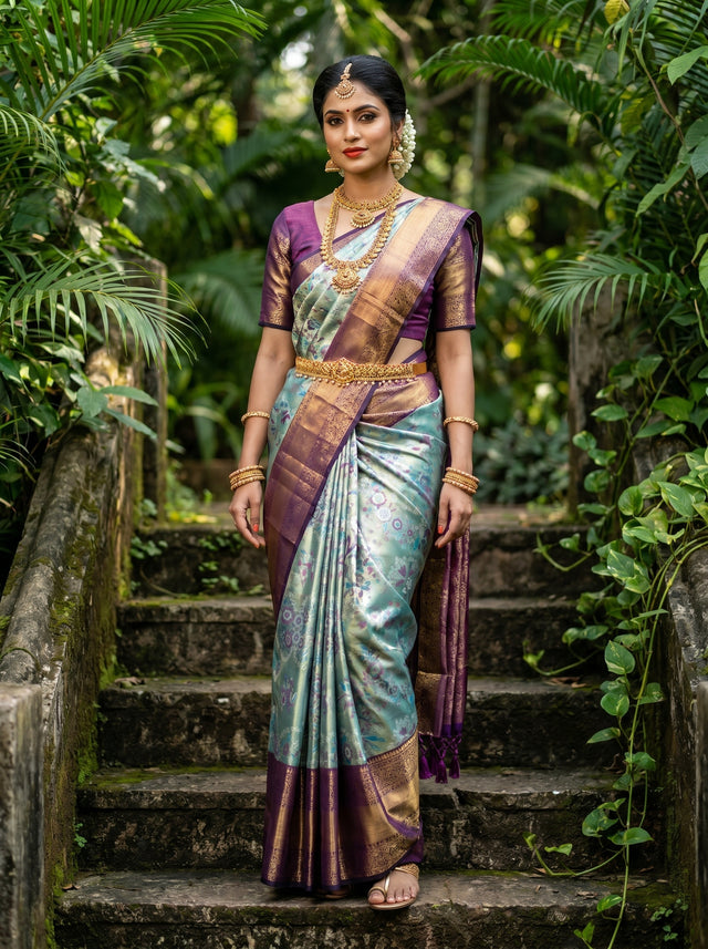MIMOSA Saffire Kanjivaram Art Silk Saree — Draped Mannequin View