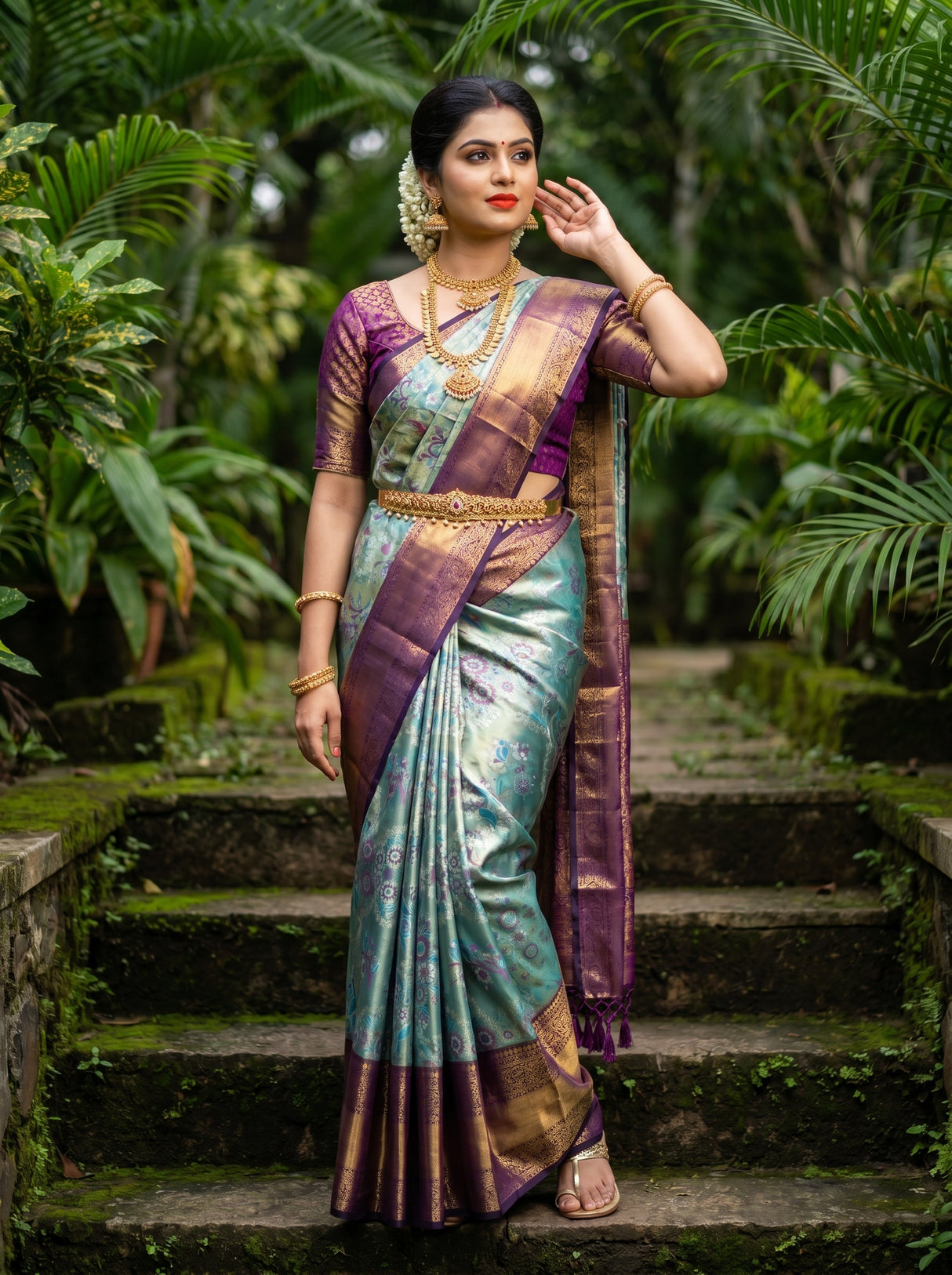 MIMOSA Saffire Kanjivaram Art Silk Saree — pose 8 styling detail