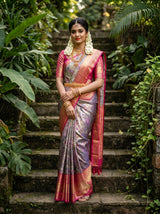 MIMOSA Violet Kanjivaram Art Silk Saree — Draped Mannequin View