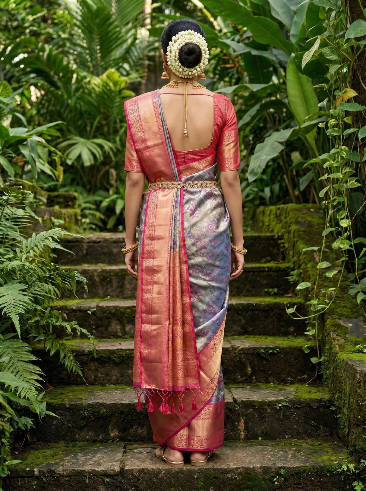 MIMOSA Violet Kanjivaram Art Silk Saree — Unstitched Blouse Fabric