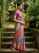 MIMOSA Violet Kanjivaram Art Silk Saree — Full View on Model