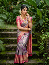 MIMOSA Violet Kanjivaram Art Silk Saree — pose 4 styling detail