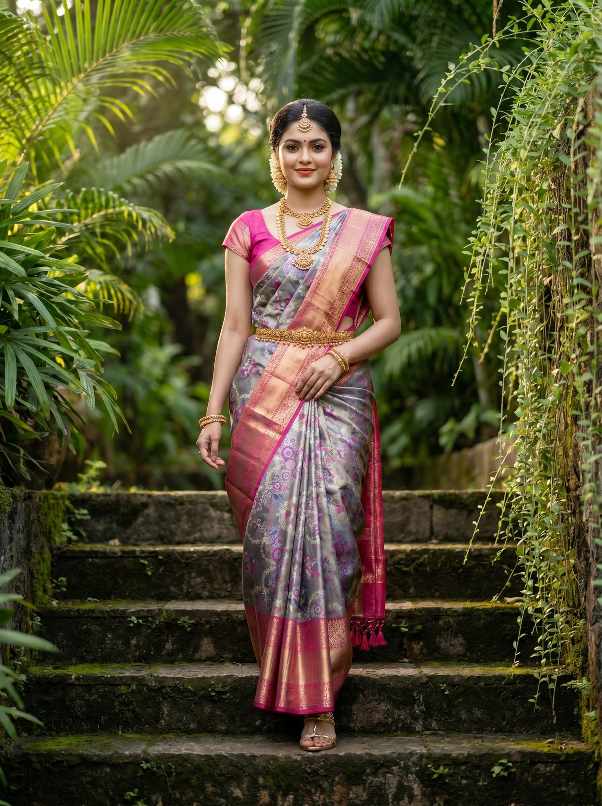 MIMOSA Violet Kanjivaram Art Silk Saree — pose 5 styling detail